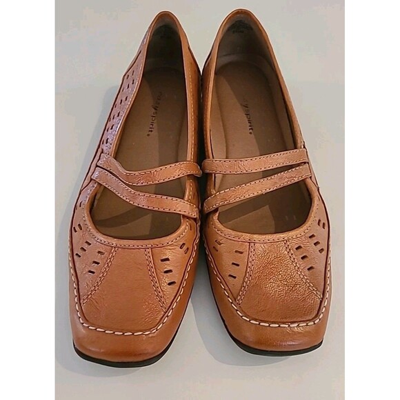 EASY SPIRIT® ADIEL Mary Jane Leather Square Toe Flats Cognac Camel Brown Tan 8.5 - Picture 2 of 7